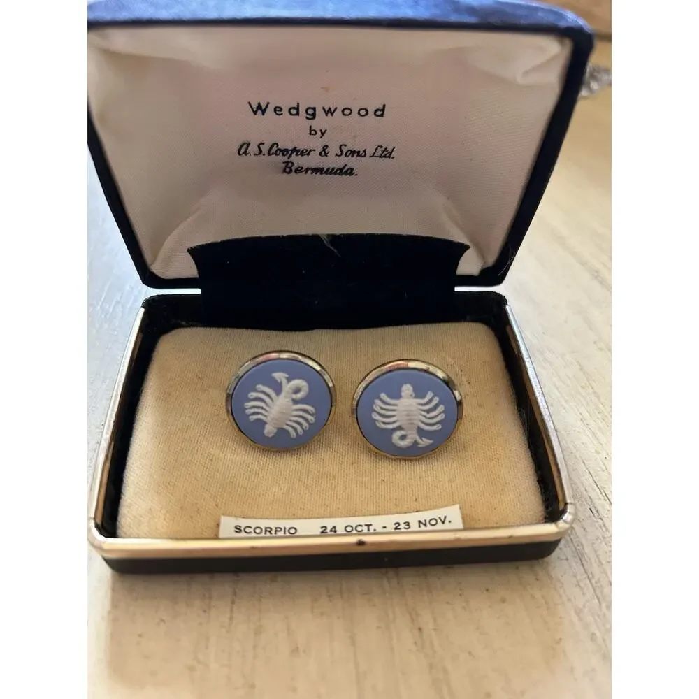Vintage Scorpio cufflinks Wedgwood Blue Jasperware Zodiac Scorpio Men’s Gift!!!